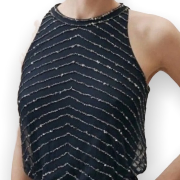 Adrianna Papell BHLDN Madigan 2/ XS Blue Chiffon Embellished Beaded Formal Gown - Picture 4 of 8